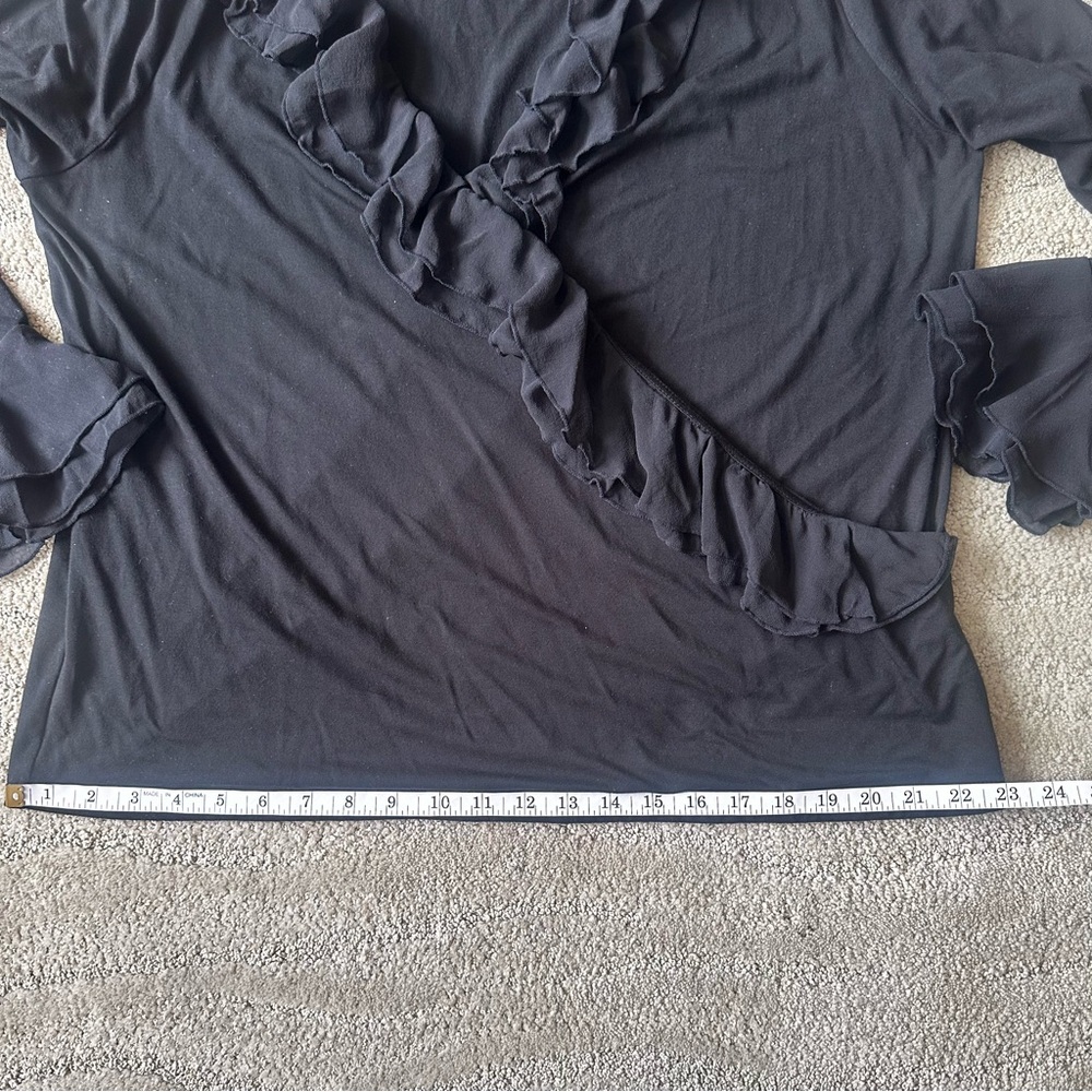 Lauren Ralph Lauren Faux Wrap Chiffon Ruffle Neck & Cuffs Blouse Black Size 2X - Picture 14 of 15
